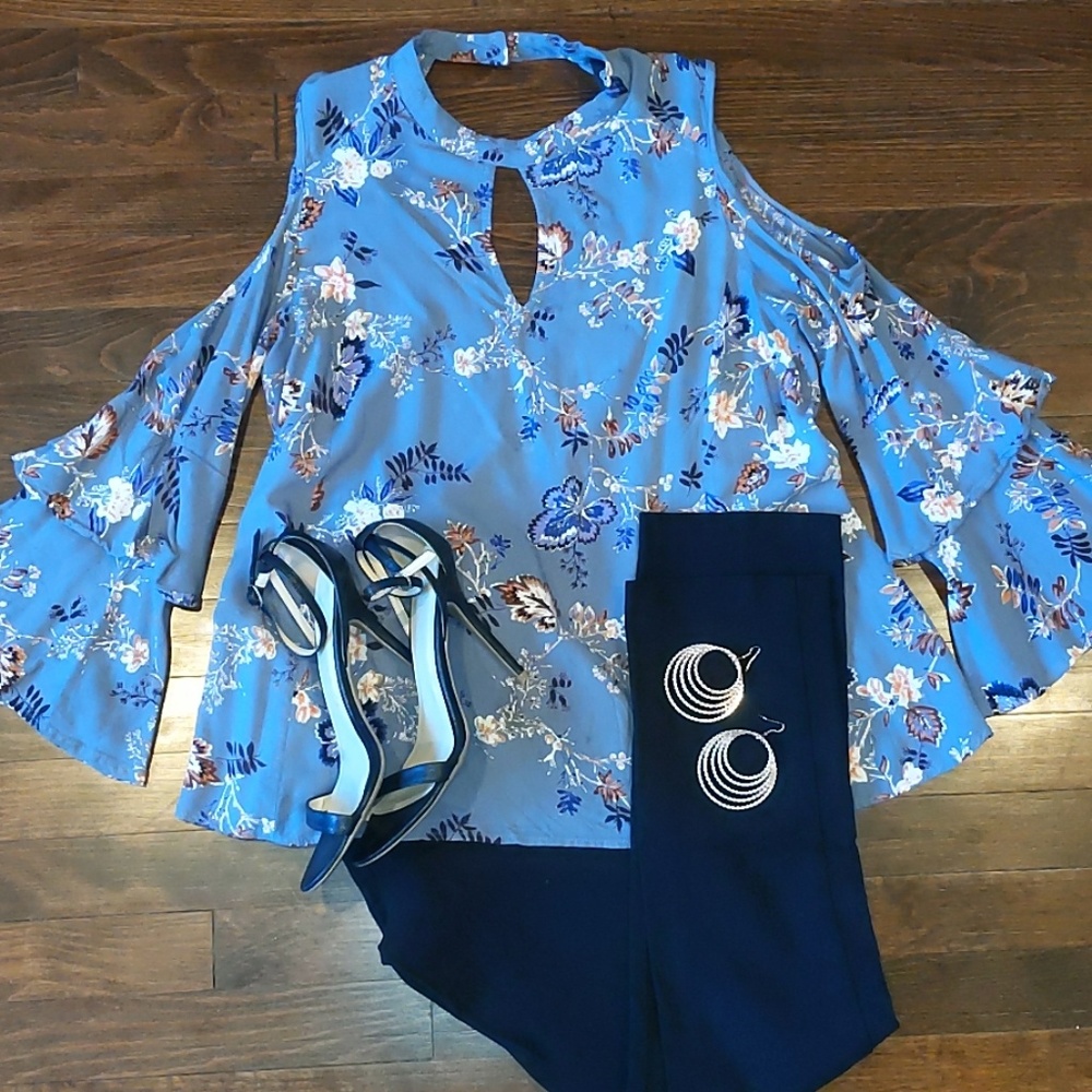 Blue floral blouse